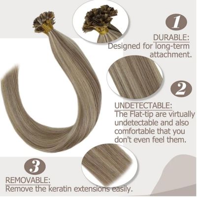 Μεταφορά DHL 20-28 ίντσες επίπεδες ακροφύλλες Hair Extensions διπλό Drawnkeratin ευθεία στυλ